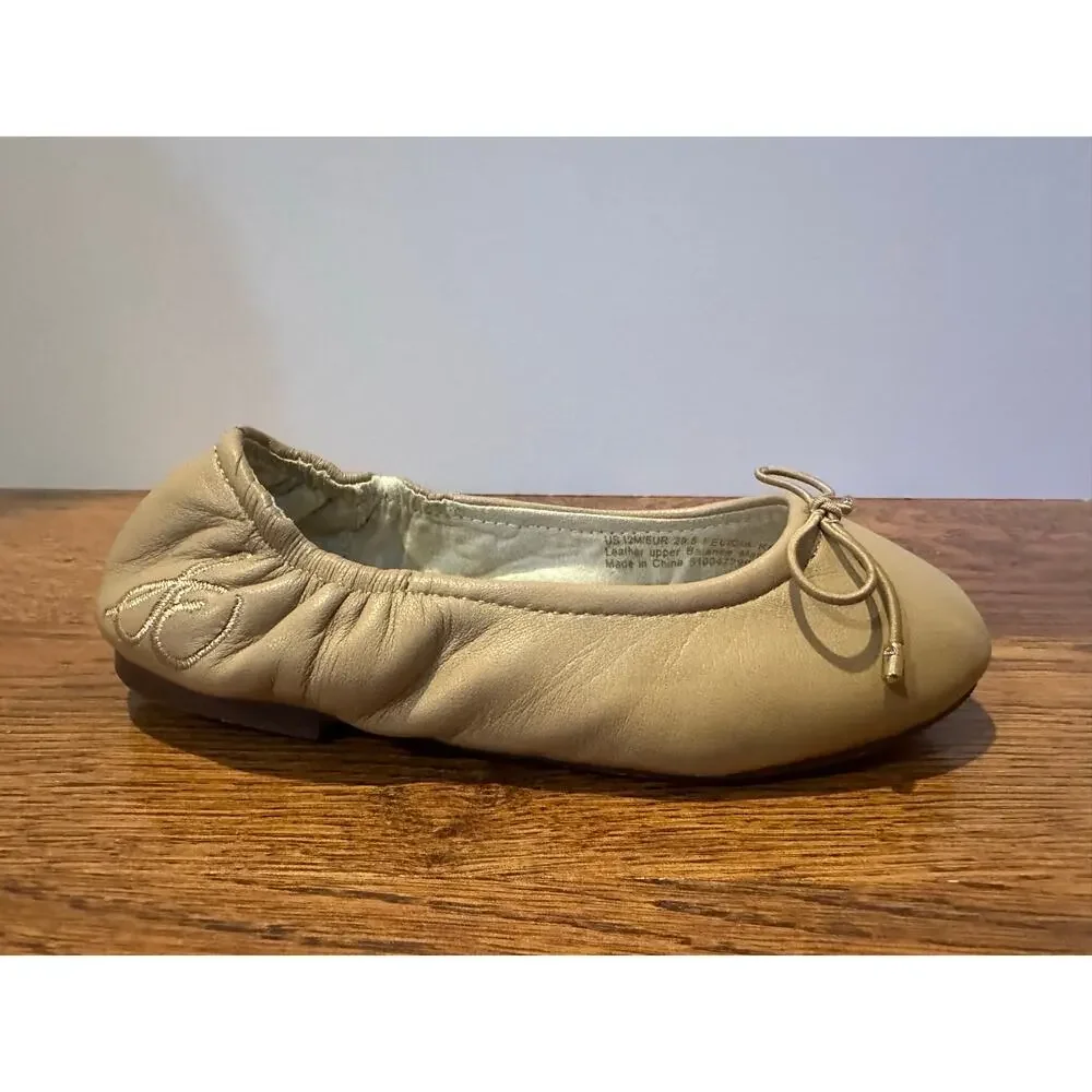 Sam Edelman Girls Felicia Leather Ballet Flats Beige - Size 12 Casual Comfort